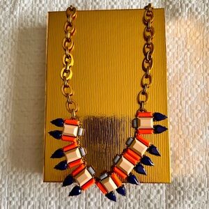 J Crew store Fashion statement necklace of dark blue/orange/pink colors
